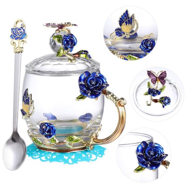 mugs fashion enamel water cup set home flower design glass mug (short blue) 
mugs fashion enamel water cup set home flower design glass mug (short blue)