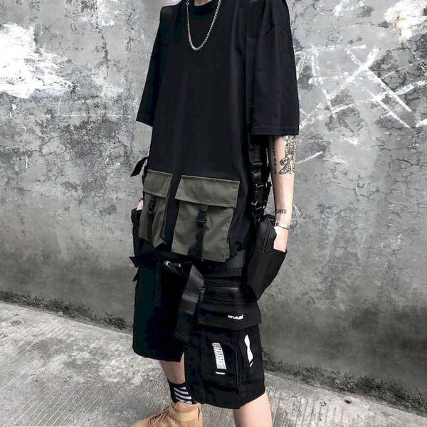 t-shirt 2021 summer dark tooling pocket short-sleeved men's american retro cargo functional techwear shirts t-shirts, White;black
t-shirt 2021 summer dark tooling pocket short-sleeved men's american retro cargo functional techwear shirts t-shirts, White;black