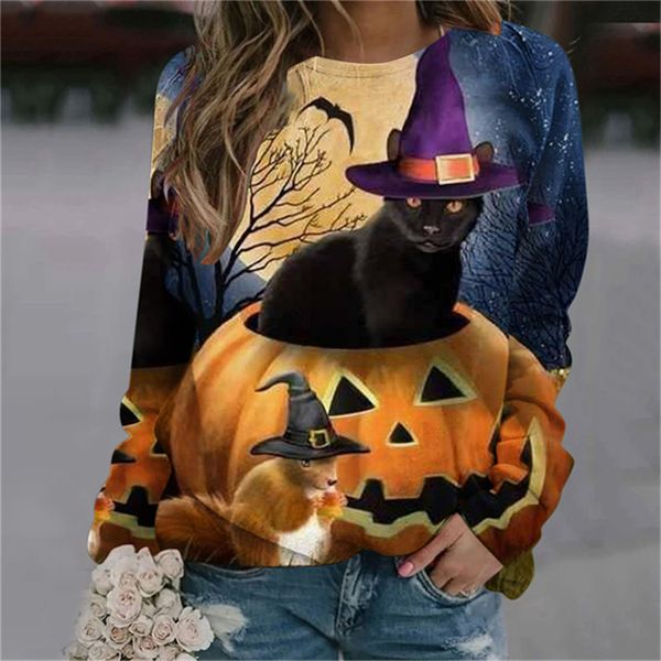 women's halloween sweater long sleeve cat pumpkin print hoodie men's sweater crew neck pullover couple's clothing 007, Black
women's halloween sweater long sleeve cat pumpkin print hoodie men's sweater crew neck pullover couple's clothing 007, Black