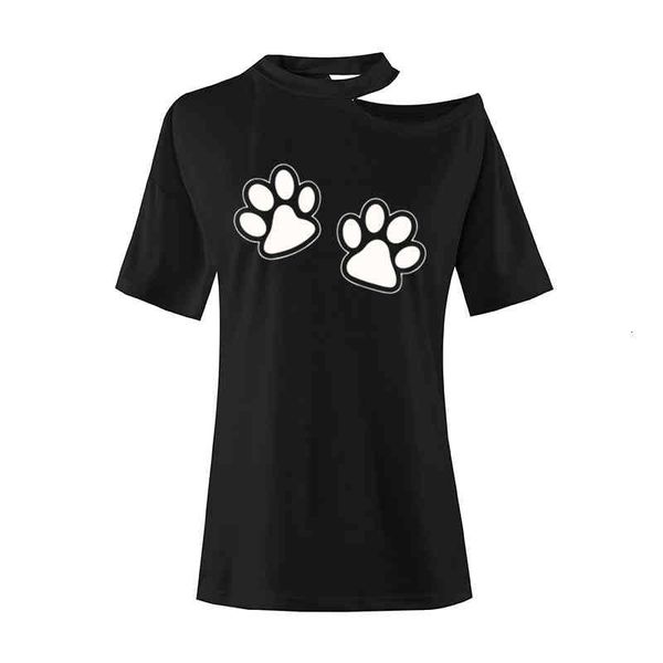 summer cotton blusas women dog footprint printed t shirt kawaii casual short sleeve tee shirt off shoulder camiseta mujer, White 
summer cotton blusas women dog footprint printed t shirt kawaii casual short sleeve tee shirt off shoulder camiseta mujer, White