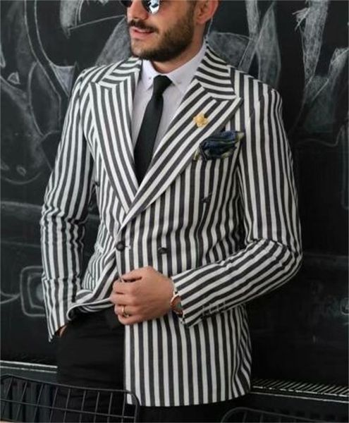 men's suits & blazers 1 piece men suit blazer pinstripe fashion jacket custom made double breasted formal party outfit, White;black
men's suits & blazers 1 piece men suit blazer pinstripe fashion jacket custom made double breasted formal party outfit, White;black