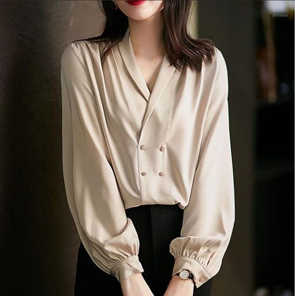 women's blouses & shirts 2021 spring design shirts, , all-match double-breasted silk, White
women's blouses & shirts 2021 spring design shirts, , all-match double-breasted silk, White