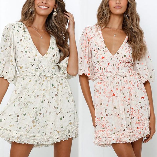 women's swimwear 2021 summer v-neck puff sleeve chiffon printed a-line ladies dress, White;black
women's swimwear 2021 summer v-neck puff sleeve chiffon printed a-line ladies dress, White;black