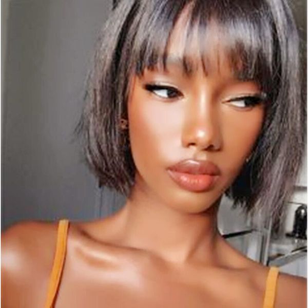 short bob human hair wigs with bangs none lace front brazlian straight hairs machine made wig for black women, Black;brown
short bob human hair wigs with bangs none lace front brazlian straight hairs machine made wig for black women, Black;brown