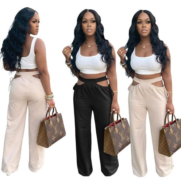 women's pants & capris europe and the united states 2021 summer hollow strap solid color straight long casual women, Black;white
women's pants & capris europe and the united states 2021 summer hollow strap solid color straight long casual women, Black;white