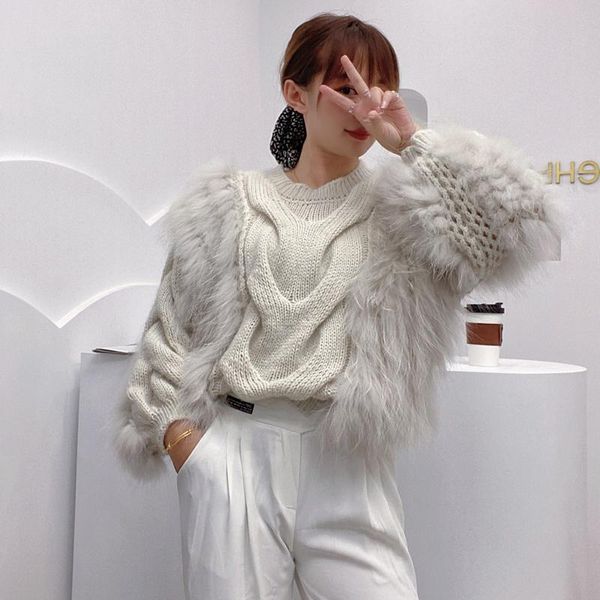women's fur & faux real raccoon knitted sweater autumn winter 2021 japanese style female loose pullover sweaters plus size, Black
women's fur & faux real raccoon knitted sweater autumn winter 2021 japanese style female loose pullover sweaters plus size, Black