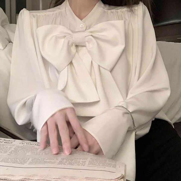 casual chiffon and womens blouses spring fashion design elegant lantern sleeve shirts ladies french bow korean style top, White 
casual chiffon and womens blouses spring fashion design elegant lantern sleeve shirts ladies french bow korean style top, White