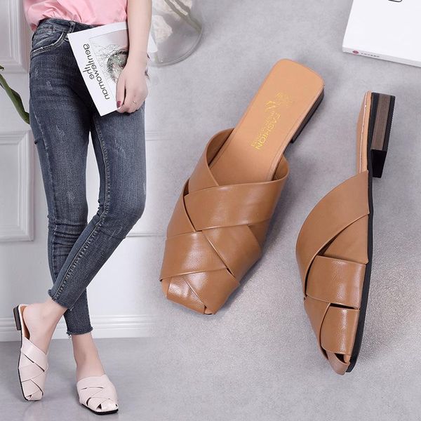 summer slippers women shoes square toe solid leather woman low heel cover ladies slides, Black
summer slippers women shoes square toe solid leather woman low heel cover ladies slides, Black