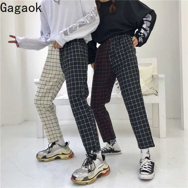 women streetwear pant spring autumn plaid high straight elastic waist harajuku casual wild female fashion pants 210531, Black;white
women streetwear pant spring autumn plaid high straight elastic waist harajuku casual wild female fashion pants 210531, Black;white