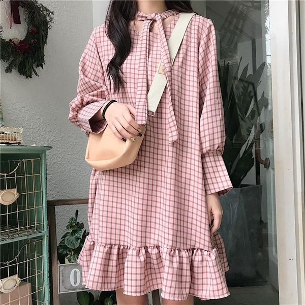 spring temperament loose pink plaid dress v-neck bow small fashion knee-length college wind casual cute fishtail fem dresses, Black;gray
spring temperament loose pink plaid dress v-neck bow small fashion knee-length college wind casual cute fishtail fem dresses, Black;gray