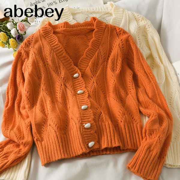 women's knits & tees korean v-neck long sleeve knitted cardigan wave edge hollow out single breasted solid short sweater 2021 spring au, White
women's knits & tees korean v-neck long sleeve knitted cardigan wave edge hollow out single breasted solid short sweater 2021 spring au, White