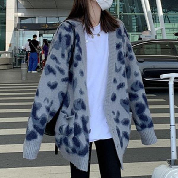 women's knits & tees 2021 fall sweater cardigan casual retro style blue leopard print loose straight long sleeve single breasted top, White
women's knits & tees 2021 fall sweater cardigan casual retro style blue leopard print loose straight long sleeve single breasted top, White