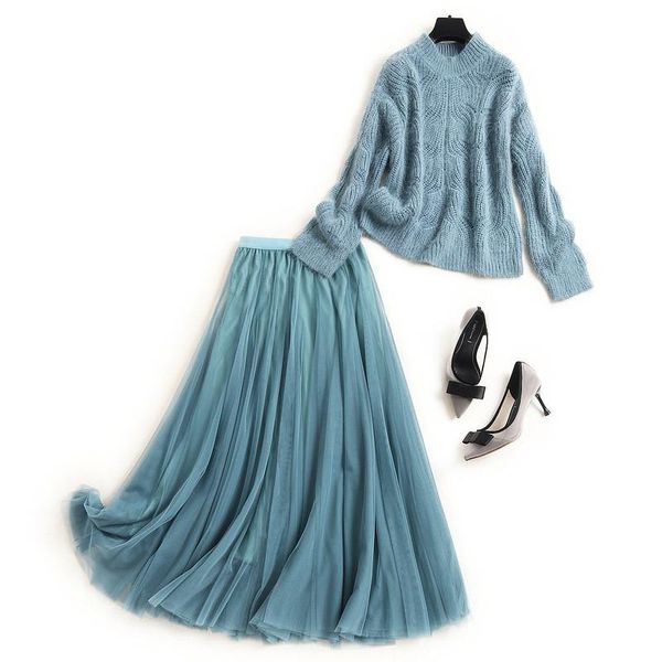 women's tracksuits fashion autumn winter women runway suit long sleeve pullover loose sweater and mesh skirt two piece matching, Gray
women's tracksuits fashion autumn winter women runway suit long sleeve pullover loose sweater and mesh skirt two piece matching, Gray