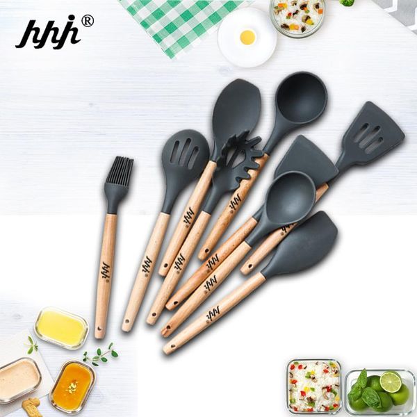9-piece silicone cooking kitchen utensils, with stand, wooden handle tools bpa-non-toxic turner tongs flatware sets
9-piece silicone cooking kitchen utensils, with stand, wooden handle tools bpa-non-toxic turner tongs flatware sets