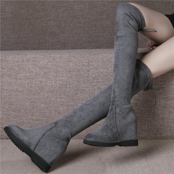 boots women stretchy genuine leather high heel knee female lace up wedges platform winter thigh pumps shoes black grey
boots women stretchy genuine leather high heel knee female lace up wedges platform winter thigh pumps shoes black grey