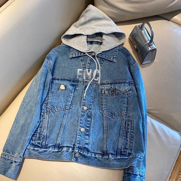 women's jackets streetwear handsome loose denim women 2021 spring removable hooded sequins letter lapel casual coat outwear, Black;brown
women's jackets streetwear handsome loose denim women 2021 spring removable hooded sequins letter lapel casual coat outwear, Black;brown