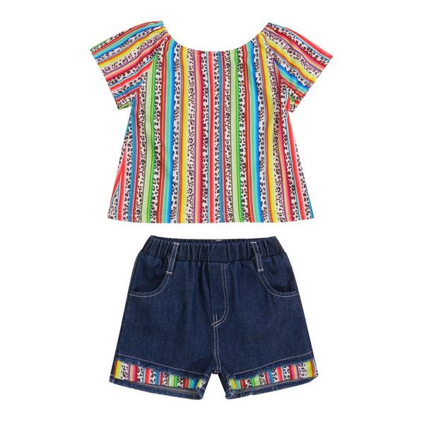 clothing sets 2021 1-6y sweet style kids girls summer leopard rainbow striped print short sleeve +rough selvedge denim shorts set, White
clothing sets 2021 1-6y sweet style kids girls summer leopard rainbow striped print short sleeve +rough selvedge denim shorts set, White