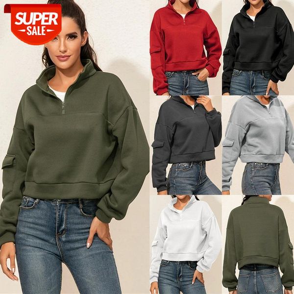 autumn solid color pullover women ladies long sleeve zipper stand collar casual loose crop with pockets for daily wear #s01n, Black
autumn solid color pullover women ladies long sleeve zipper stand collar casual loose crop with pockets for daily wear #s01n, Black