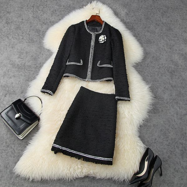 two piece dress european and american women's wear winter style long-sleeved floral corsage coat skirts fashion black tweed suit r6zx, White
two piece dress european and american women's wear winter style long-sleeved floral corsage coat skirts fashion black tweed suit r6zx, White