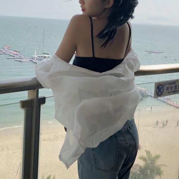 women's blouses & shirts korean style loose casual solid color thin sunscreen shirt for women fashion wild lapel long sleeve blouse wit, White
women's blouses & shirts korean style loose casual solid color thin sunscreen shirt for women fashion wild lapel long sleeve blouse wit, White