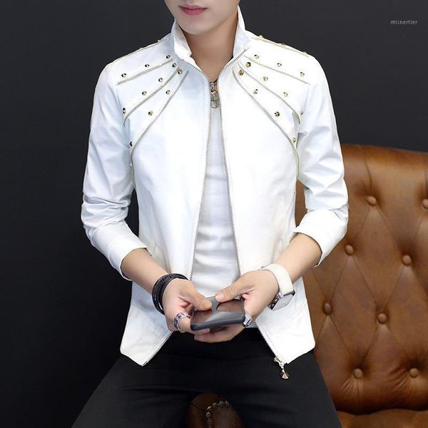 handsome man more than zipped stand collar jacket youth casual rivet men's jackets, Black;brown
handsome man more than zipped stand collar jacket youth casual rivet men's jackets, Black;brown