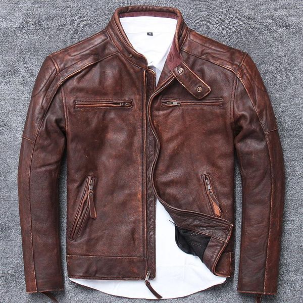 men's leather & faux genuine jacket men real cow coat vintage motorcycle man short brown cowhide coats u15617-3 j3209, Black
men's leather & faux genuine jacket men real cow coat vintage motorcycle man short brown cowhide coats u15617-3 j3209, Black