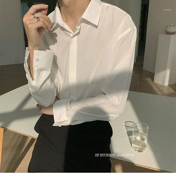 men's casual shirts korean temperament retro drape non-iron dark green white shirt long-sleeved loose trend, White;black
men's casual shirts korean temperament retro drape non-iron dark green white shirt long-sleeved loose trend, White;black