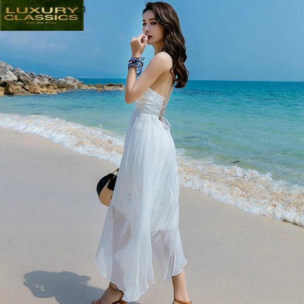 casual dresses long summer dress women boho white silk backless vestidos beach party maxi verano lwl1529, Black;gray
casual dresses long summer dress women boho white silk backless vestidos beach party maxi verano lwl1529, Black;gray