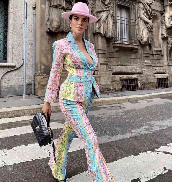 tracksuits colorful fashion runway autumn winter two piece set women's elegant color matching flower print blazer, Gray
tracksuits colorful fashion runway autumn winter two piece set women's elegant color matching flower print blazer, Gray