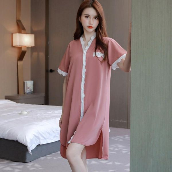 women's sleepwear summer wall cotton women pajamas set solid color nightgown lace girls lapel shirtdress or shorts soft home wear, Black;red
women's sleepwear summer wall cotton women pajamas set solid color nightgown lace girls lapel shirtdress or shorts soft home wear, Black;red