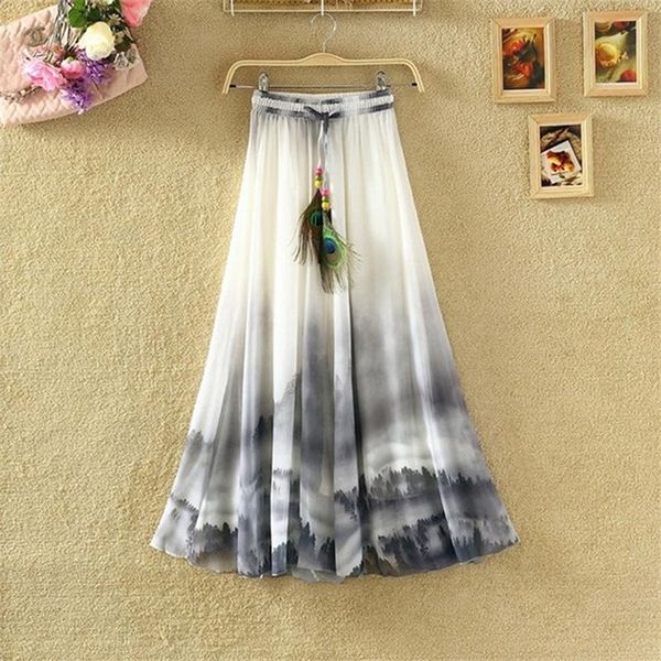 women fashion florals print long skirt female boho style elastic high waist chiffon casual beach skirts saias 3 color summer, Black
women fashion florals print long skirt female boho style elastic high waist chiffon casual beach skirts saias 3 color summer, Black