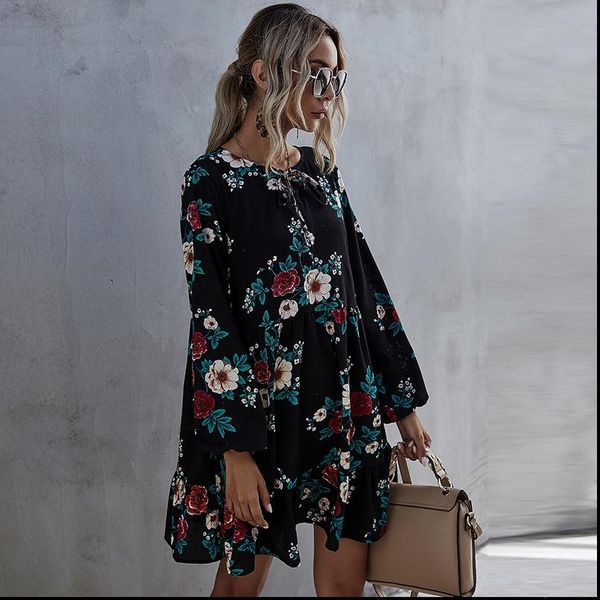 womens dresses autumn winter ruffles print dress women o neck full sleeve high waist floral female casual black, Black;gray
womens dresses autumn winter ruffles print dress women o neck full sleeve high waist floral female casual black, Black;gray