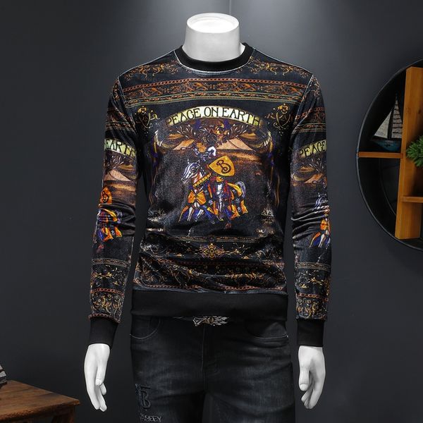 2022 autumn and winter men's gold velvet printed long-sleeved t-shirts drilling fashion trend round neck slim bottoming shirts, White;black
2022 autumn and winter men's gold velvet printed long-sleeved t-shirts drilling fashion trend round neck slim bottoming shirts, White;black