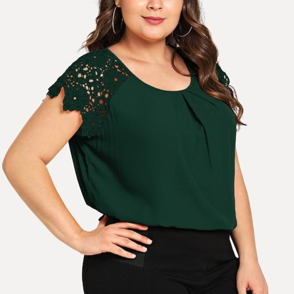 women's blouses & shirts women chiffon plus size floral lace short sleeve round neck summer large grote maten kleding, White
women's blouses & shirts women chiffon plus size floral lace short sleeve round neck summer large grote maten kleding, White