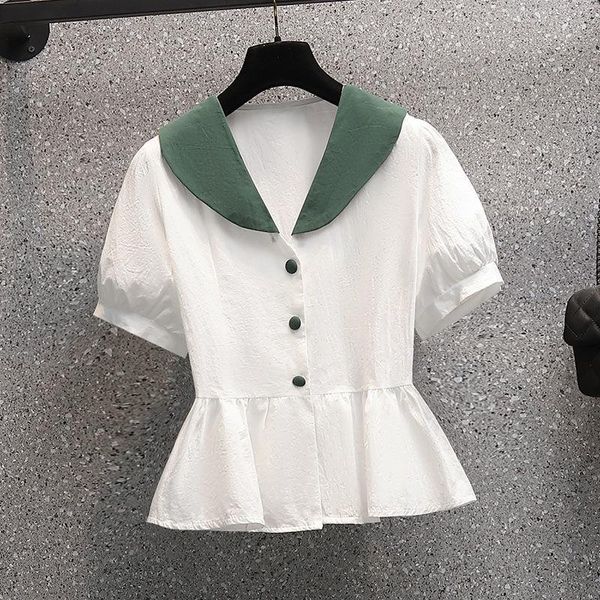 women's blouses & shirts 2021 summer fashion design sense contrast color doll collar all-match slim short-sleeved shirt, White
women's blouses & shirts 2021 summer fashion design sense contrast color doll collar all-match slim short-sleeved shirt, White