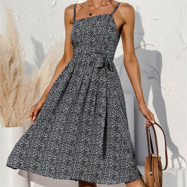 casual dresses women's summer sleeveless irregular sling lace floral dress beach swing, Black;gray 
casual dresses women's summer sleeveless irregular sling lace floral dress beach swing, Black;gray