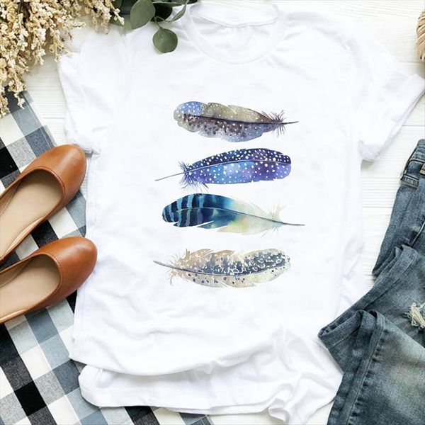 feather print short sleeve women t shirts o neck loose tee female clothes camisetas mujer, White
feather print short sleeve women t shirts o neck loose tee female clothes camisetas mujer, White