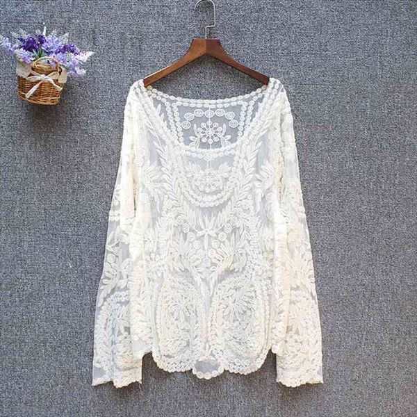 plus size spring summer womens shirt transparent beach cover up hollow out crochet lace women long sleeve blouses, White
plus size spring summer womens shirt transparent beach cover up hollow out crochet lace women long sleeve blouses, White