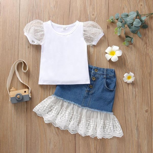 clothing sets 2pcs kids summer outfits splicing o-neck puff sleeves cotton t-shirt gauze stitching buttons denim skirt children's, White
clothing sets 2pcs kids summer outfits splicing o-neck puff sleeves cotton t-shirt gauze stitching buttons denim skirt children's, White