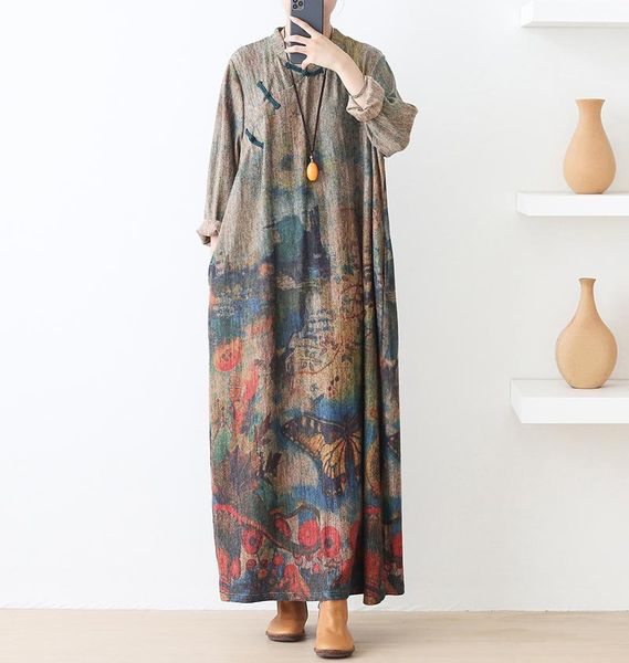 casual dresses johnature women vintage print floral stand blend long sleeve 2021 autumn winter female thick chinese style maxi, Black;gray
casual dresses johnature women vintage print floral stand blend long sleeve 2021 autumn winter female thick chinese style maxi, Black;gray