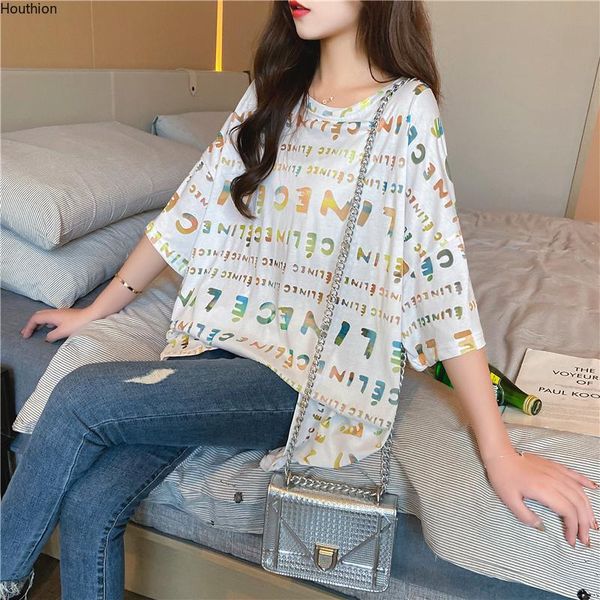 women's t-shirt houthion oversize letter printing fashion leisure loose mid-length summer o- neck short sleeve, White
women's t-shirt houthion oversize letter printing fashion leisure loose mid-length summer o- neck short sleeve, White