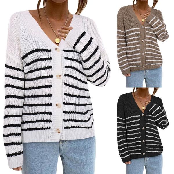 women's knits & tees v-neck long sleeve striped printed cardigan sweater large size loose single-breasted buttons jacket /f, White
women's knits & tees v-neck long sleeve striped printed cardigan sweater large size loose single-breasted buttons jacket /f, White