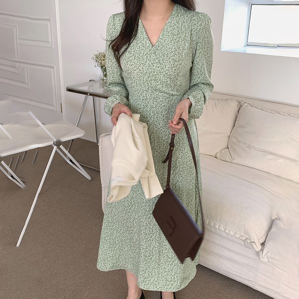 floral dresses for women dress green vintage long sleeve casual clothing high waisted v-neck 2021 korean fashion dress, Black;gray
floral dresses for women dress green vintage long sleeve casual clothing high waisted v-neck 2021 korean fashion dress, Black;gray