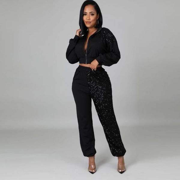 women's two piece pants women set outfits spring autumn tracksuit zipper sequins and casual sport suit winter black 2 sets, White
women's two piece pants women set outfits spring autumn tracksuit zipper sequins and casual sport suit winter black 2 sets, White