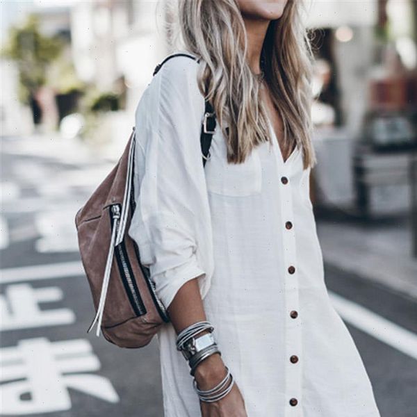 elegant loose casual pure womens blouses color v neck long sleeved summer fashion tunic, White
elegant loose casual pure womens blouses color v neck long sleeved summer fashion tunic, White