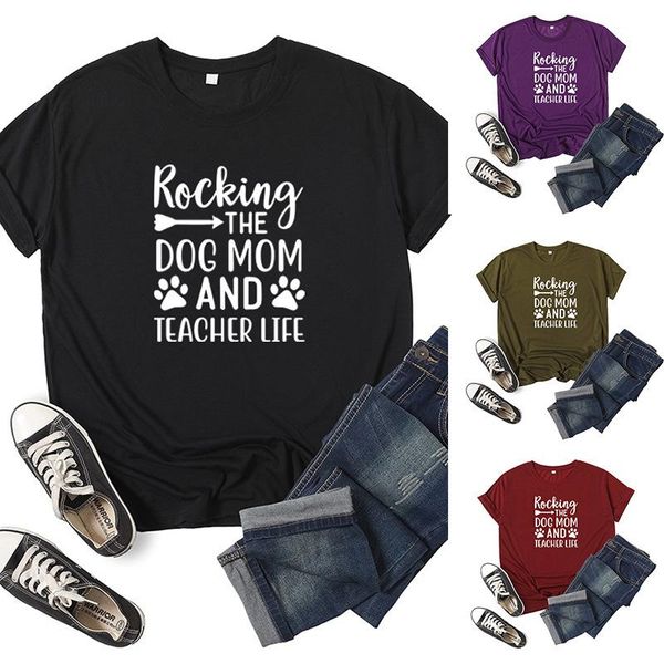 women's t-shirt rocking the dog mom letter print women t shirt short sleeve o neck loose tshirt ladies tee clothes camisetas mujer, White
women's t-shirt rocking the dog mom letter print women t shirt short sleeve o neck loose tshirt ladies tee clothes camisetas mujer, White