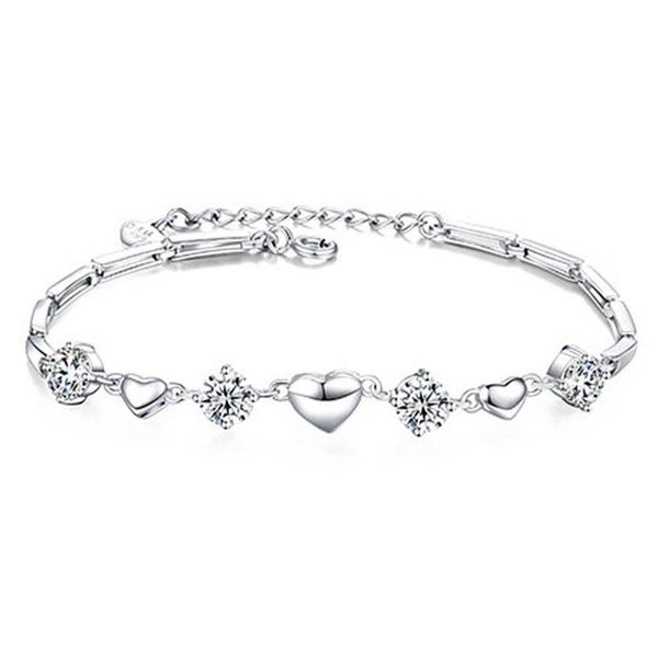 link, chain silver color fashion bracelet love heart zirconia cuff pulseira bangle charm gift for women linked jewelry d5j2, Black
link, chain silver color fashion bracelet love heart zirconia cuff pulseira bangle charm gift for women linked jewelry d5j2, Black