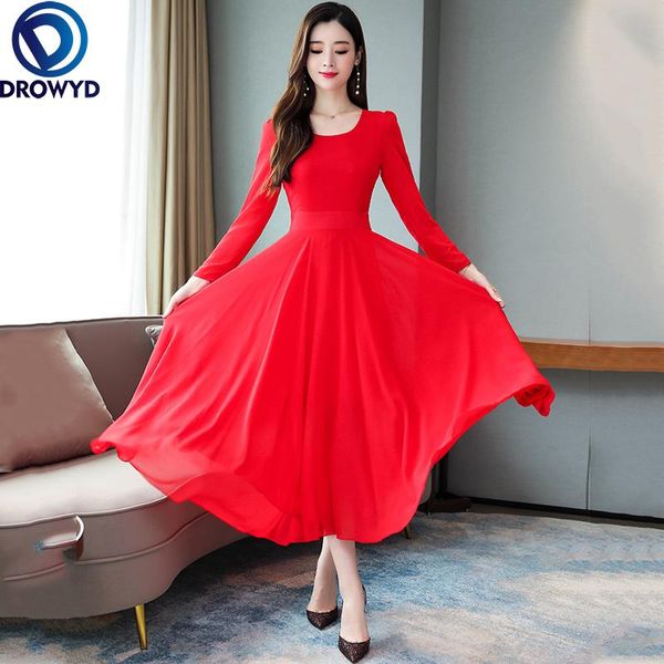 casual dresses 2021 vintage solid long sleeve maxi autumn winter o-neck chiffon midi elegant women bodycon red party vestidos, Black;gray
casual dresses 2021 vintage solid long sleeve maxi autumn winter o-neck chiffon midi elegant women bodycon red party vestidos, Black;gray