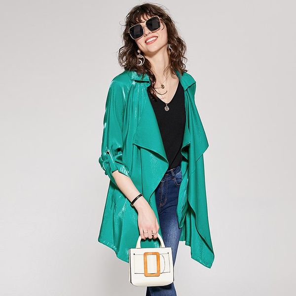 women's trench coats 2021 autumn french female handsome casual loose irregular glossy windbreaker coat, Tan;black
women's trench coats 2021 autumn french female handsome casual loose irregular glossy windbreaker coat, Tan;black