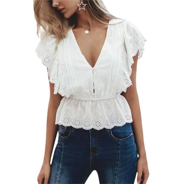 women's t-shirt  2021 ol women ruffle sleeveless crop deep v-neck buttons up hollow out white color summer formal
women's t-shirt  2021 ol women ruffle sleeveless crop deep v-neck buttons up hollow out white color summer formal